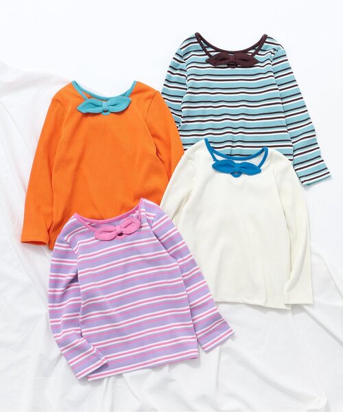 apres les cours（アプレレクール）の「【前後2WAY/リンク】リボンリブTシャツ_ジュニア対応（Tシャツ/カットソー・キッズ・オレンジ/ミント/ラベンダー/アイボリー・140/130/120/110/100/90/80）」の9枚目の写真