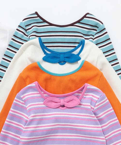 apres les cours（アプレレクール）の「【前後2WAY/リンク】リボンリブTシャツ_ジュニア対応（Tシャツ/カットソー・キッズ・オレンジ/ミント/ラベンダー/アイボリー・140/130/120/110/100/90/80）」の10枚目の写真