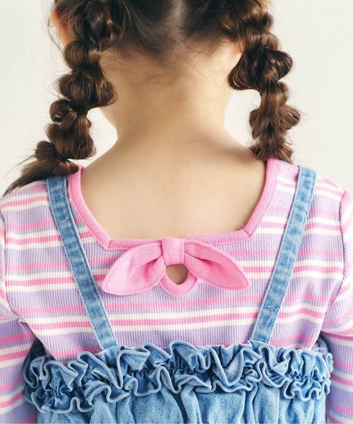 apres les cours（アプレレクール）の「【前後2WAY/リンク】リボンリブTシャツ_ジュニア対応（Tシャツ/カットソー・キッズ・オレンジ/ミント/ラベンダー/アイボリー・140/130/120/110/100/90/80）」の14枚目の写真