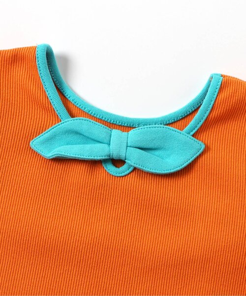 apres les cours（アプレレクール）の「【前後2WAY/リンク】リボンリブTシャツ_ジュニア対応（Tシャツ/カットソー・キッズ・オレンジ/ミント/ラベンダー/アイボリー・140/130/120/110/100/90/80）」の16枚目の写真