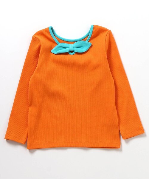 apres les cours（アプレレクール）の「【前後2WAY/リンク】リボンリブTシャツ_ジュニア対応（Tシャツ/カットソー・キッズ・オレンジ/ミント/ラベンダー/アイボリー・140/130/120/110/100/90/80）」の21枚目の写真