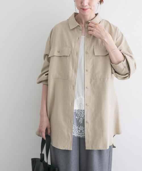 ITEMS URBANRESEARCH(アイテムズ アーバンリサーチ)の「ピーチスキンシャツ(シャツ/ブラウス・レディース・ブラウン/スミクロ/ベージュ・FREE)」の9枚目の写真