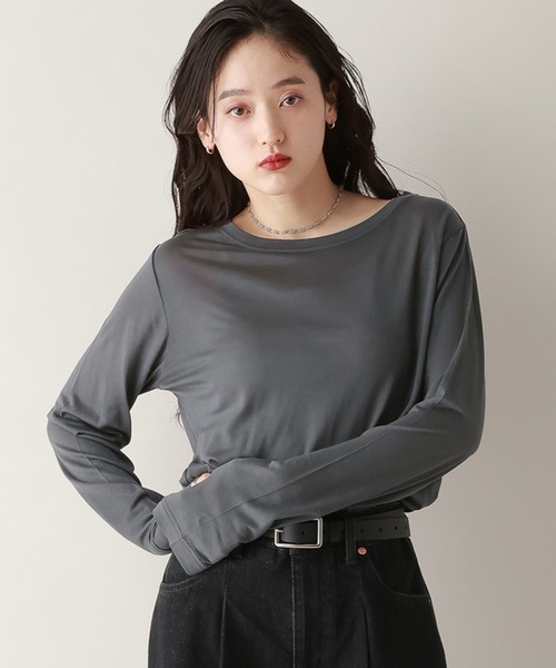 RAGEBLUE（レイジブルー）の「カラーシアーボートネックロンT（Tシャツ/カットソー・レディース・ライトブルー/グレー/ホワイト/ライトピンク・FREE）」の3枚目の写真