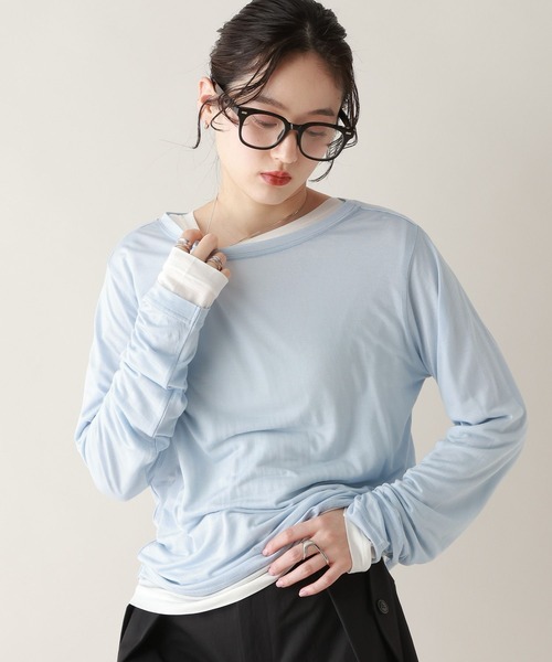 RAGEBLUE（レイジブルー）の「カラーシアーボートネックロンT（Tシャツ/カットソー・レディース・ライトブルー/グレー/ホワイト/ライトピンク・FREE）」の4枚目の写真