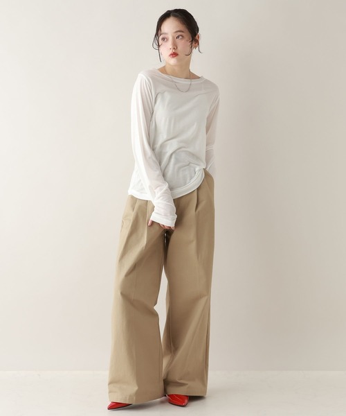 RAGEBLUE（レイジブルー）の「カラーシアーボートネックロンT（Tシャツ/カットソー・レディース・ライトブルー/グレー/ホワイト/ライトピンク・FREE）」の6枚目の写真