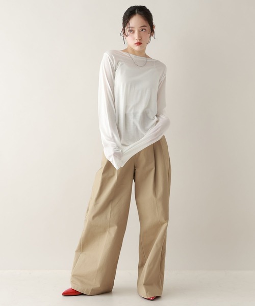 RAGEBLUE（レイジブルー）の「カラーシアーボートネックロンT（Tシャツ/カットソー・レディース・ライトブルー/グレー/ホワイト/ライトピンク・FREE）」の7枚目の写真