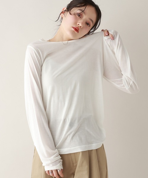 RAGEBLUE（レイジブルー）の「カラーシアーボートネックロンT（Tシャツ/カットソー・レディース・ライトブルー/グレー/ホワイト/ライトピンク・FREE）」の9枚目の写真