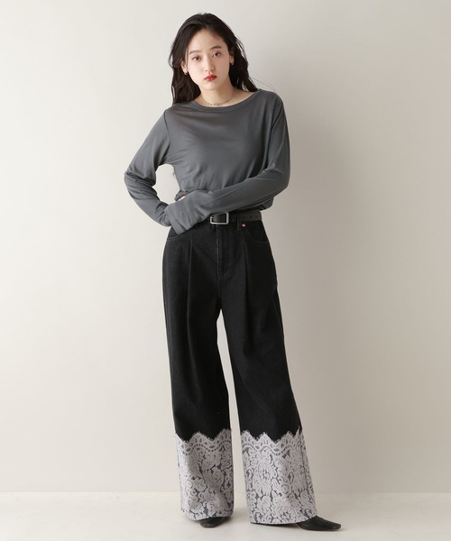 RAGEBLUE（レイジブルー）の「カラーシアーボートネックロンT（Tシャツ/カットソー・レディース・ライトブルー/グレー/ホワイト/ライトピンク・FREE）」の10枚目の写真