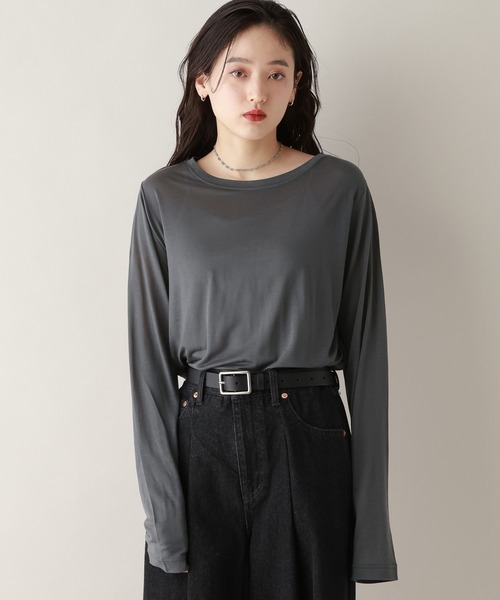 RAGEBLUE（レイジブルー）の「カラーシアーボートネックロンT（Tシャツ/カットソー・レディース・ライトブルー/グレー/ホワイト/ライトピンク・FREE）」の14枚目の写真