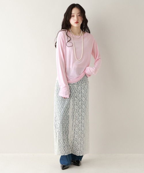 RAGEBLUE（レイジブルー）の「カラーシアーボートネックロンT（Tシャツ/カットソー・レディース・ライトブルー/グレー/ホワイト/ライトピンク・FREE）」の16枚目の写真