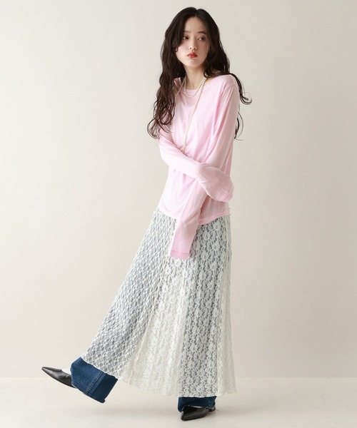 RAGEBLUE（レイジブルー）の「カラーシアーボートネックロンT（Tシャツ/カットソー・レディース・ライトブルー/グレー/ホワイト/ライトピンク・FREE）」の17枚目の写真