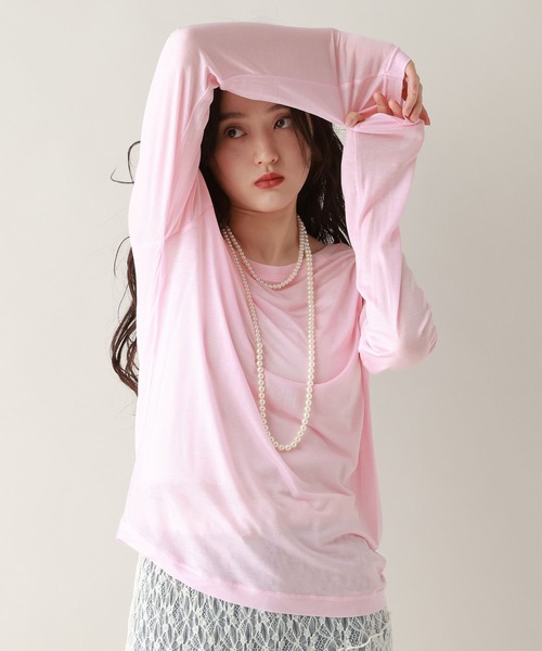 RAGEBLUE（レイジブルー）の「カラーシアーボートネックロンT（Tシャツ/カットソー・レディース・ライトブルー/グレー/ホワイト/ライトピンク・FREE）」の18枚目の写真