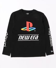 【NEW ERA】キッズ Youth 長袖 コットン Tシャツ PlayStation プレイステーション ファミリーマーク ニューエラロゴ / ブラック [SSL]