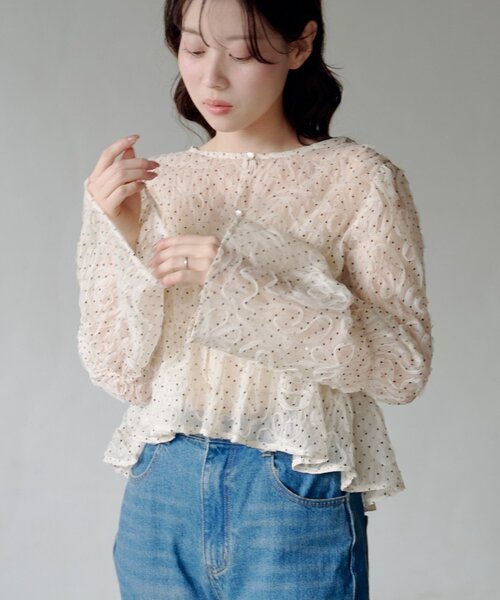 Kastane（カスタネ）の「【2WAY】ドットウェーブチュールブラウス（シャツ/ブラウス・レディース・ブラック/アイボリー・FREE）」の11枚目の写真