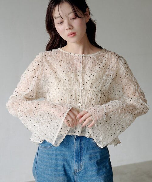 Kastane（カスタネ）の「【2WAY】ドットウェーブチュールブラウス（シャツ/ブラウス・レディース・ブラック/アイボリー・FREE）」の12枚目の写真