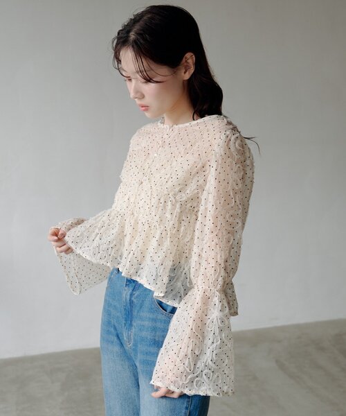 Kastane（カスタネ）の「【2WAY】ドットウェーブチュールブラウス（シャツ/ブラウス・レディース・ブラック/アイボリー・FREE）」の13枚目の写真