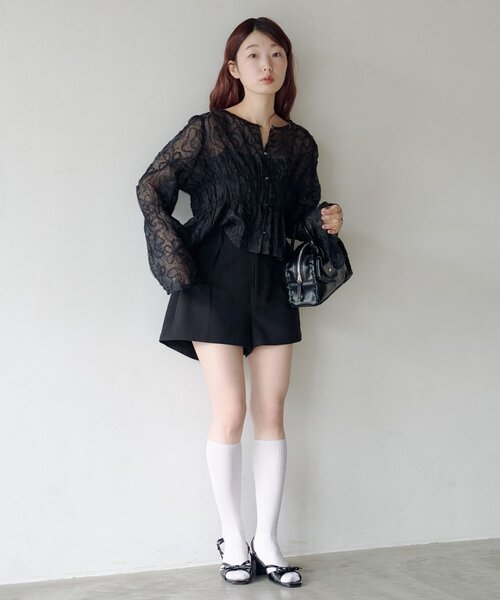 Kastane（カスタネ）の「【WEB限定で再入荷！】ドットウェーブチュールブラウス（シャツ/ブラウス・レディース・ブラック/アイボリー・FREE）」の6枚目の写真