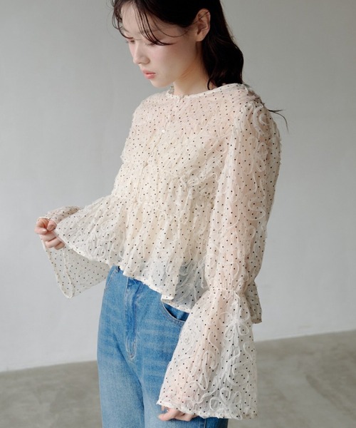Kastane（カスタネ）の「【2WAY】ドットウェーブチュールブラウス（シャツ/ブラウス・レディース・ブラック/アイボリー・FREE）」の3枚目の写真