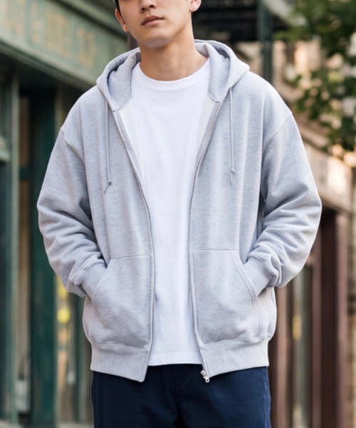 JERZEES（ジャージーズ）の「【T16】【JERZEES/ジャージーズ】12oz UNISEX FULL-ZIP HOODED SWEAT SHIRT A-Z12MR（パーカー・メンズ・グレー/ブラック・LARGE）」の2枚目の写真