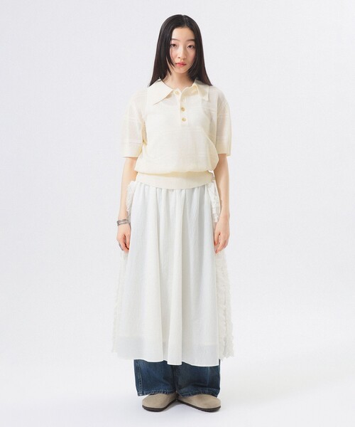 BEAMS BOY（ビームスボーイ）の「ドビー フリル スカート（スカート・レディース・オフホワイト/ネイビー・ONE SIZE）」の3枚目の写真