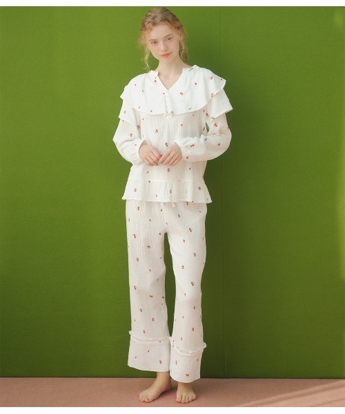 PEACH JOHN(ピーチジョン)の「コットンダブルガーゼパジャマ(ルームウェア/パジャマ・レディース・イエロー/ホワイト・ONE SIZE)」の4枚目の写真