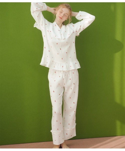 PEACH JOHN(ピーチジョン)の「コットンダブルガーゼパジャマ(ルームウェア/パジャマ・レディース・イエロー/ホワイト・ONE SIZE)」の5枚目の写真