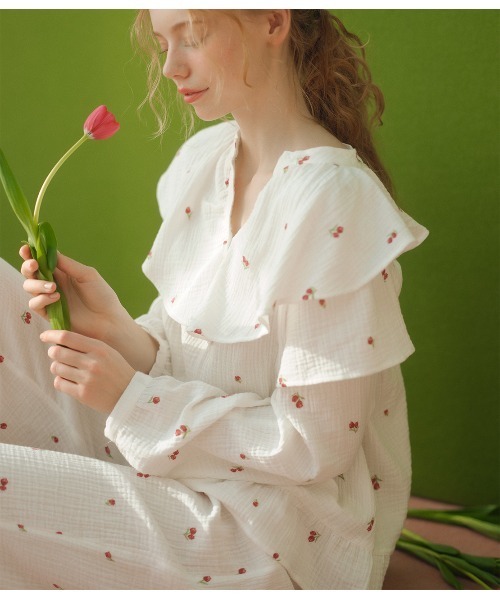 PEACH JOHN(ピーチジョン)の「コットンダブルガーゼパジャマ(ルームウェア/パジャマ・レディース・イエロー/ホワイト・ONE SIZE)」の8枚目の写真