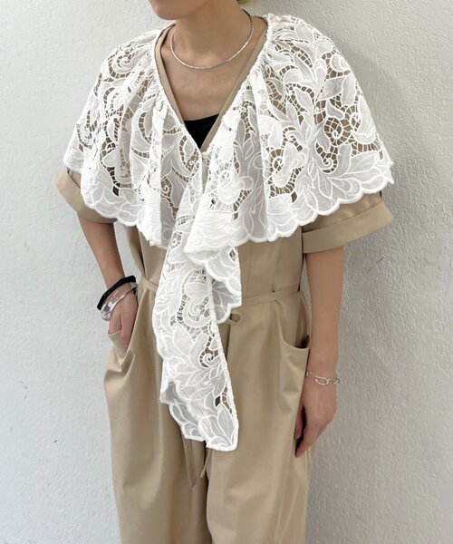 Omekashi（オメカシ）の「マルチレーススカーフ（ストール/ショール・レディース・ブラック/オフホワイト・ONE SIZE）」の11枚目の写真