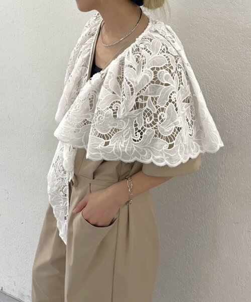 Omekashi（オメカシ）の「マルチレーススカーフ（ストール/ショール・レディース・ブラック/オフホワイト・ONE SIZE）」の12枚目の写真