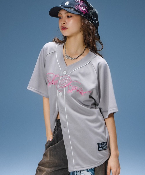 X-girl（エックスガール）の「SCRIPT LOGO BASEBALL SHIRT（シャツ/ブラウス・レディース・グレー/ブラック・S/M）」の3枚目の写真