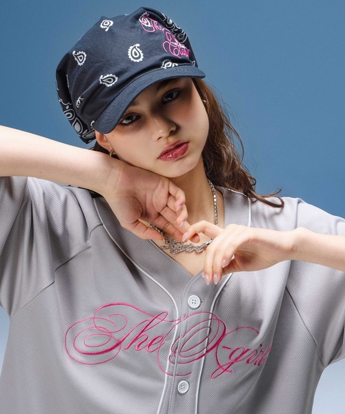 X-girl（エックスガール）の「SCRIPT LOGO BASEBALL SHIRT（シャツ/ブラウス・レディース・グレー/ブラック・S/M）」の5枚目の写真