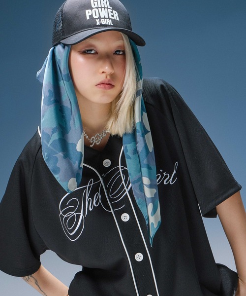 X-girl（エックスガール）の「SCRIPT LOGO BASEBALL SHIRT（シャツ/ブラウス・レディース・グレー/ブラック・S/M）」の9枚目の写真