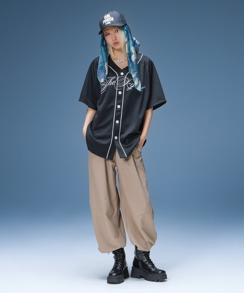 X-girl（エックスガール）の「SCRIPT LOGO BASEBALL SHIRT（シャツ/ブラウス・レディース・グレー/ブラック・S/M）」の10枚目の写真