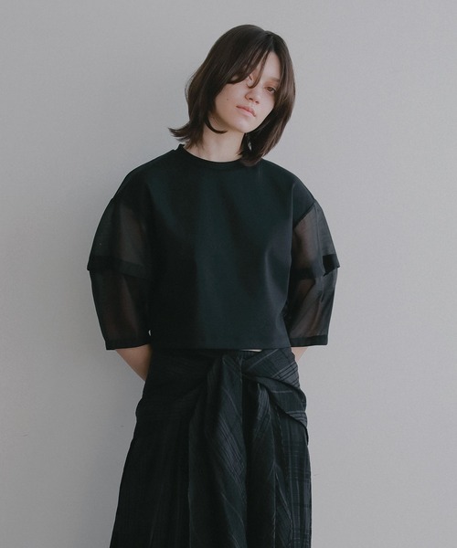 MANOF（マノフ）の「SHEER SLEEVES CUT TOPS（Tシャツ/カットソー・レディース・ブラック/ホワイト・F）」の10枚目の写真
