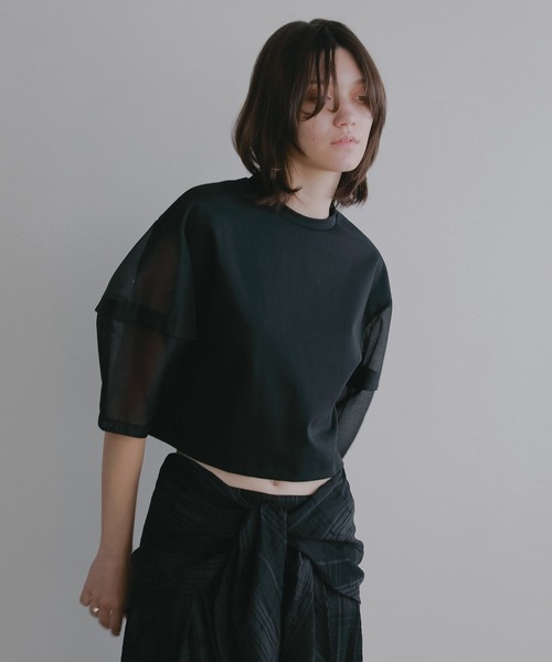 MANOF（マノフ）の「SHEER SLEEVES CUT TOPS（Tシャツ/カットソー・レディース・ブラック/ホワイト・F）」の11枚目の写真