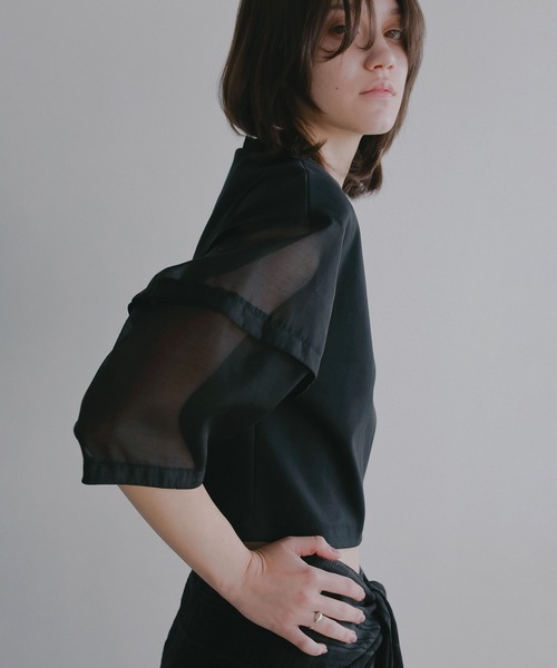 MANOF（マノフ）の「SHEER SLEEVES CUT TOPS（Tシャツ/カットソー・レディース・ブラック/ホワイト・F）」の14枚目の写真