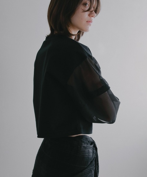 MANOF（マノフ）の「SHEER SLEEVES CUT TOPS（Tシャツ/カットソー・レディース・ブラック/ホワイト・F）」の16枚目の写真
