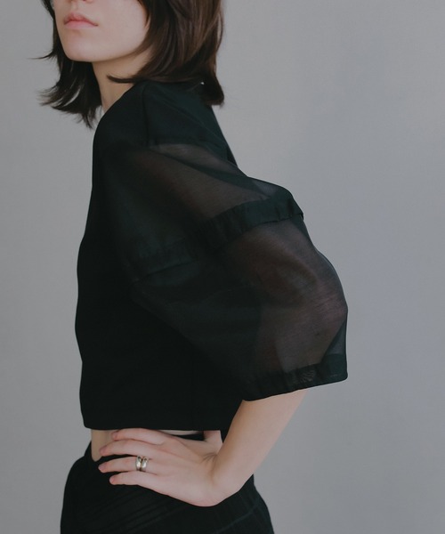 MANOF（マノフ）の「SHEER SLEEVES CUT TOPS（Tシャツ/カットソー・レディース・ブラック/ホワイト・F）」の15枚目の写真