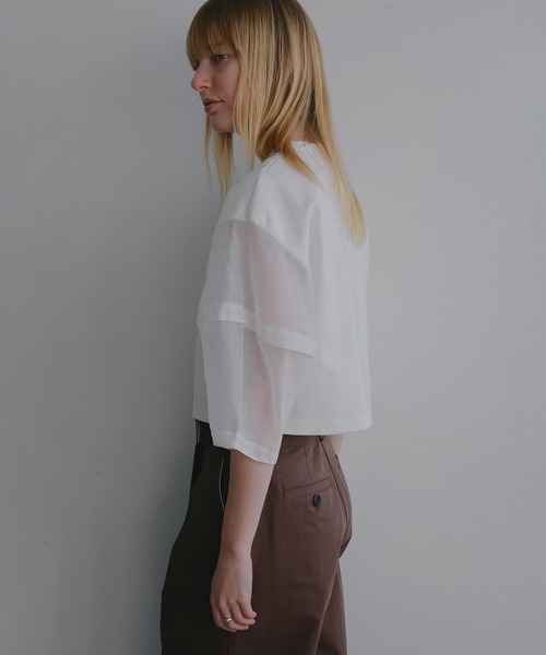 MANOF（マノフ）の「SHEER SLEEVES CUT TOPS（Tシャツ/カットソー・レディース・ブラック/ホワイト・F）」の6枚目の写真