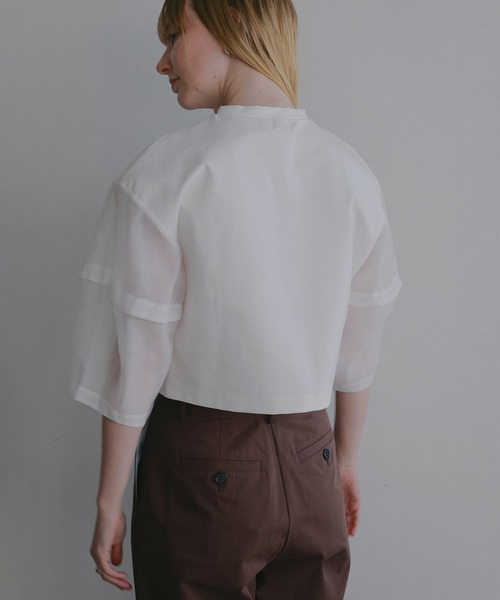 MANOF（マノフ）の「SHEER SLEEVES CUT TOPS（Tシャツ/カットソー・レディース・ブラック/ホワイト・F）」の7枚目の写真