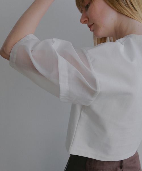 MANOF（マノフ）の「SHEER SLEEVES CUT TOPS（Tシャツ/カットソー・レディース・ブラック/ホワイト・F）」の8枚目の写真