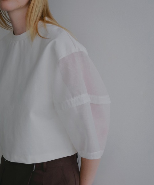 MANOF（マノフ）の「SHEER SLEEVES CUT TOPS（Tシャツ/カットソー・レディース・ブラック/ホワイト・F）」の9枚目の写真