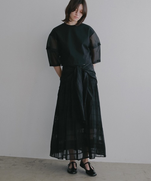 MANOF（マノフ）の「SHEER SLEEVES CUT TOPS（Tシャツ/カットソー・レディース・ブラック/ホワイト・F）」の12枚目の写真