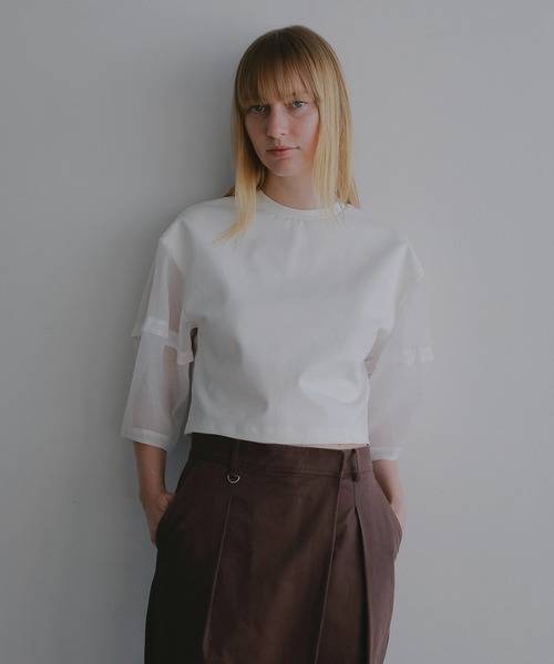 MANOF（マノフ）の「SHEER SLEEVES CUT TOPS（Tシャツ/カットソー・レディース・ブラック/ホワイト・F）」の3枚目の写真