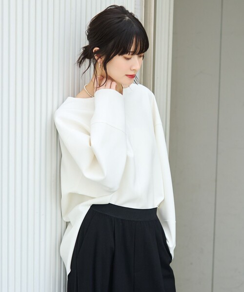 Rouge vif（ルージュヴィフ）の「ダブルフェイスプルオーバーブラウス/春服/オフィスカジュアル/レイヤードトップス/手洗い可能（シャツ/ブラウス・レディース・ホワイト/チャコールグレー/ベージュ・フリー）」の18枚目の写真