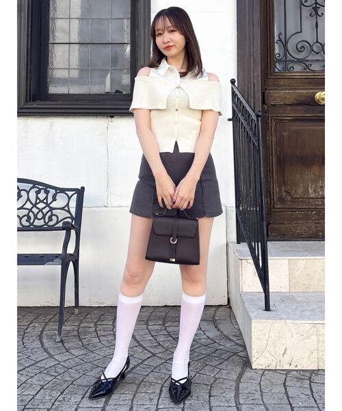 dazzlin(ダズリン)の「シャツレイヤードオフショルニットトップス(ニット/セーター・レディース・アイボリー/ネイビー/ピンク・FREE)」の6枚目の写真