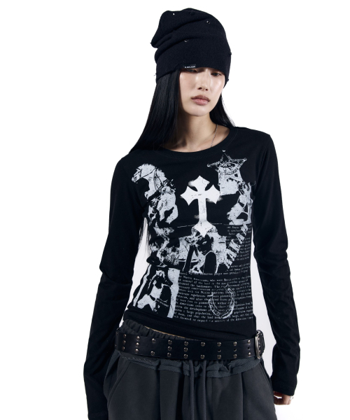 AAKAM(アーカム)の「Cross Paper Long Sleeve (Black)(Tシャツ/カットソー・レディース・その他・1/2)」の7枚目の写真
