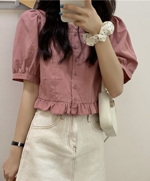 Flugge(フラッジー)の「フリル半袖シャツブラウス(シャツ/ブラウス・レディース・ホワイト/ピンク・LARGE/MEDIUM)」の2枚目の写真