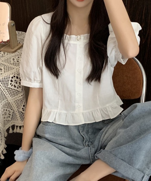 Flugge(フラッジー)の「フリル半袖シャツブラウス(シャツ/ブラウス・レディース・ホワイト/ピンク・LARGE/MEDIUM)」の12枚目の写真