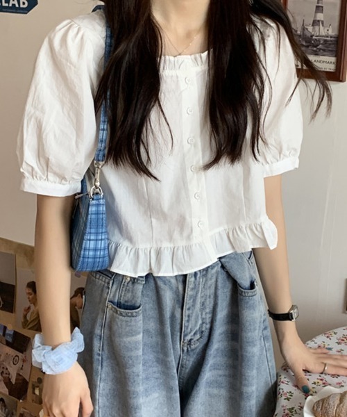 Flugge(フラッジー)の「フリル半袖シャツブラウス(シャツ/ブラウス・レディース・ホワイト/ピンク・LARGE/MEDIUM)」の8枚目の写真